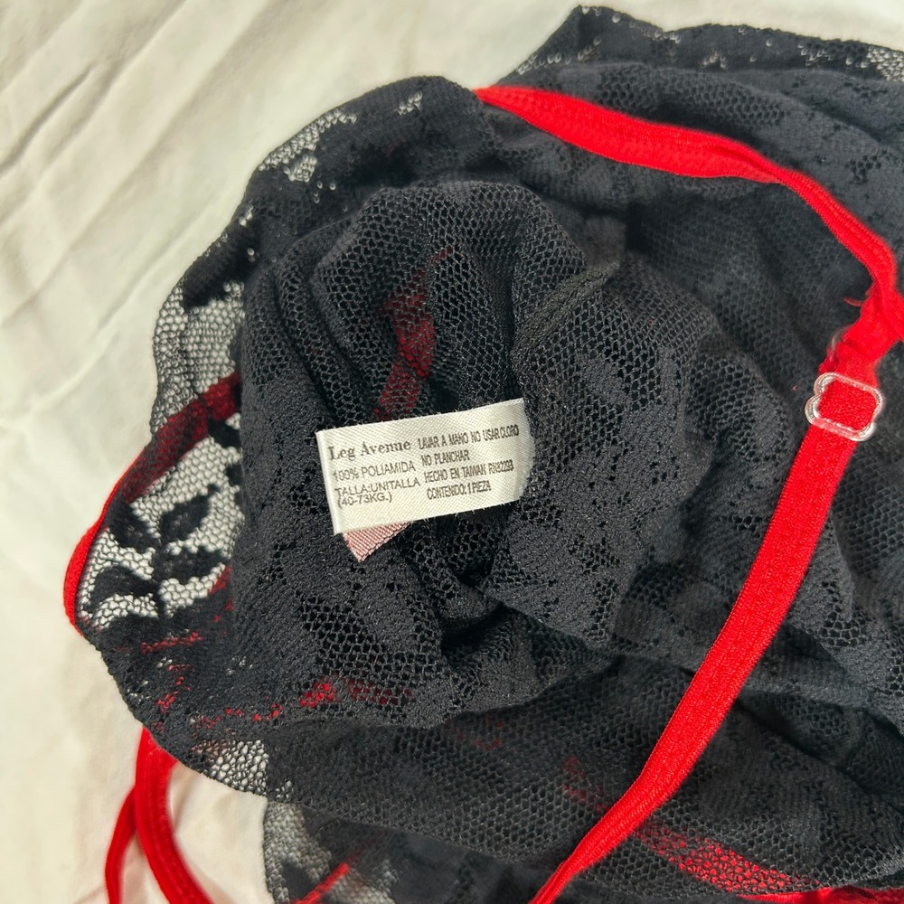 Leg Avenue Black Floral Lace Chemise Red Trim Bows One Size - Picture 5 of 10